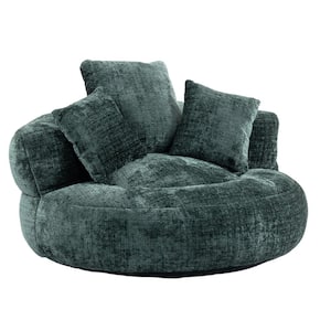 Modern Comfy Emerald Chenille Upholstery Bean Bag Round Accent Arm Chair