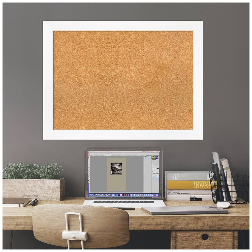 White Framed Natural Cork Bulletin Board 34" x 27"