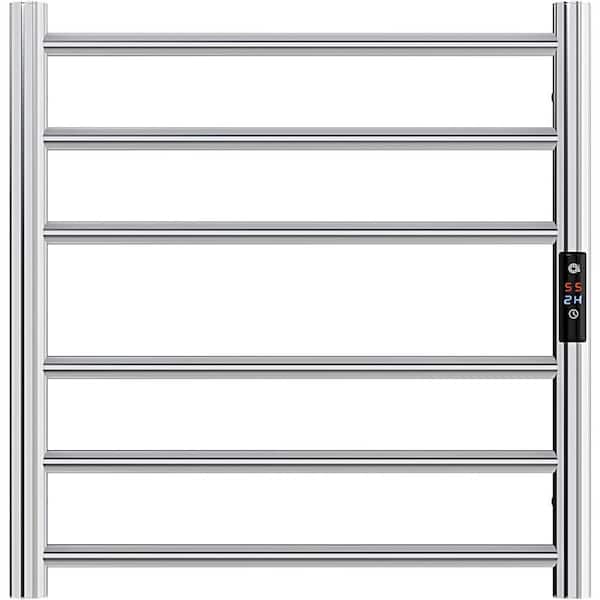 PRIMEPLUS 6-Bar Round Bar Plug-In/Hardwired Towel Warmer Smart Touch Screen Digital Display Waterproof in Plished