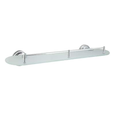 MODONA 13.75 in. Glass Wall Shelf with Pre-Installed Rail in Polished ...