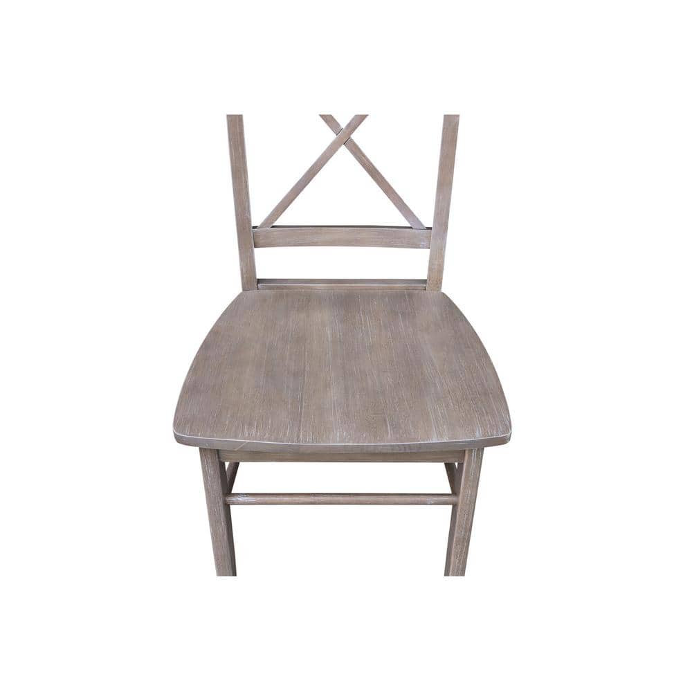 Washed Gray Taupe Solid Wood X-Back Dining Chairs, Set of 2