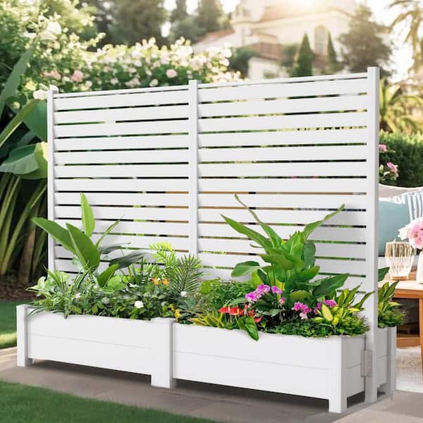 ABORON Air Conditioner Fence Vinyl Decorative Fences w/ Planter Box Outdoor Trash Can Privacy Screen 43 in. x 72 in. (2-Panel)