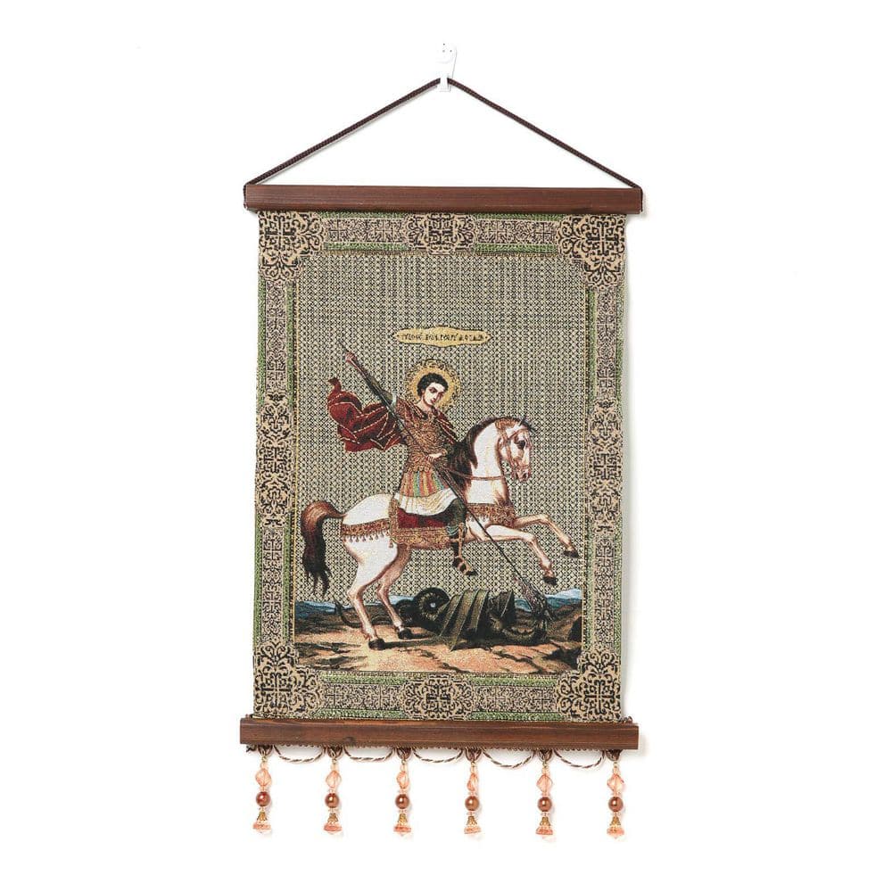 17 in. x 12 in. Knight Templar Handmade Weave Tapestry, Retro Wood Framed W