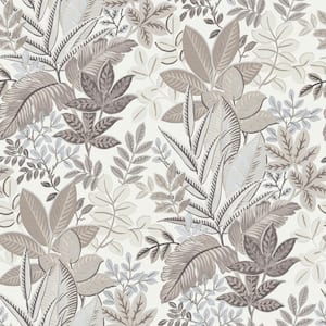 Into The Wild Beige Metallic Leaf Foliage Non-Pasted Non-woven Paper Wallpaper Roll
