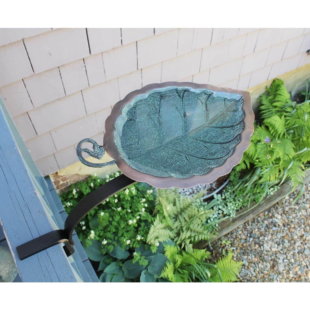 Antique Copper Aspen Leaf Rail-Mounted Birdbath