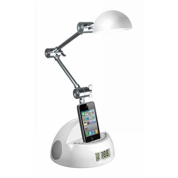LighTunes 19 in. Black Apple Docking Adjustable Robot Speaker Lamp with Alarm Clock, FM Radio and USB Charging Port