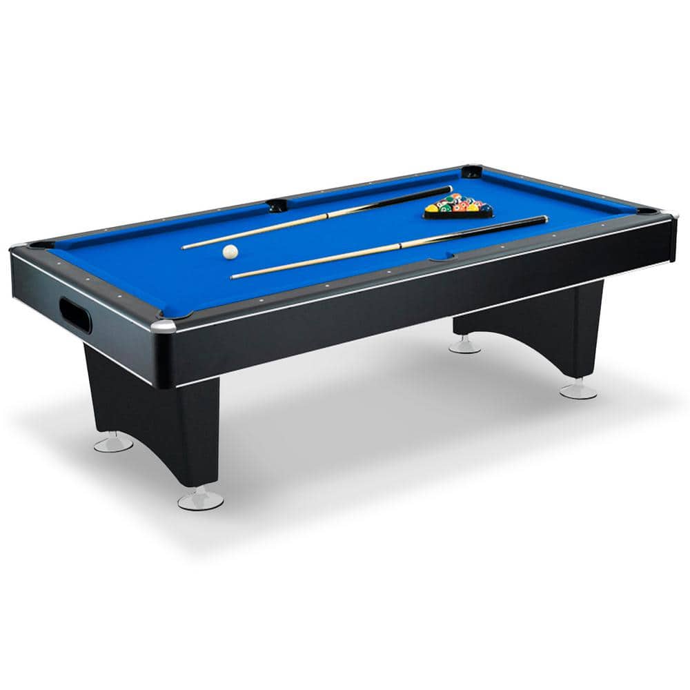 Hustler 8' Black Pool Table with Blue Felt and Ball Return