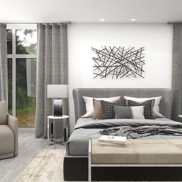 48 in. x  30 in. Metal Dark Gray Overlapping Lines Geometric Wall Decor