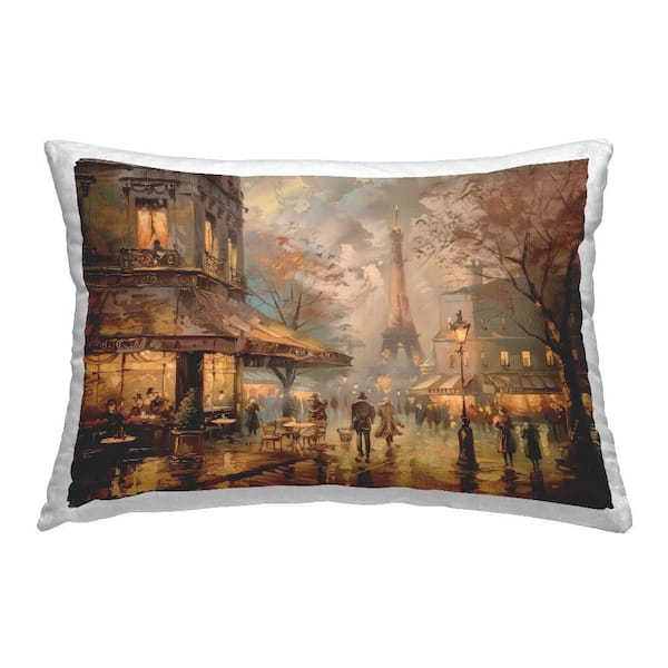 Stupell Industries Parisian Fall Townscape Brown Print Polyester 14 in. X 20in. Throw Pillow