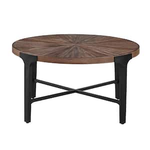 Chevron 36 in. Round Wood Top Brown and Black Cocktail/Coffee Table