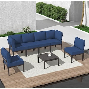 7-Piece Metal Outdoor Sectional Set with Cushion Navy