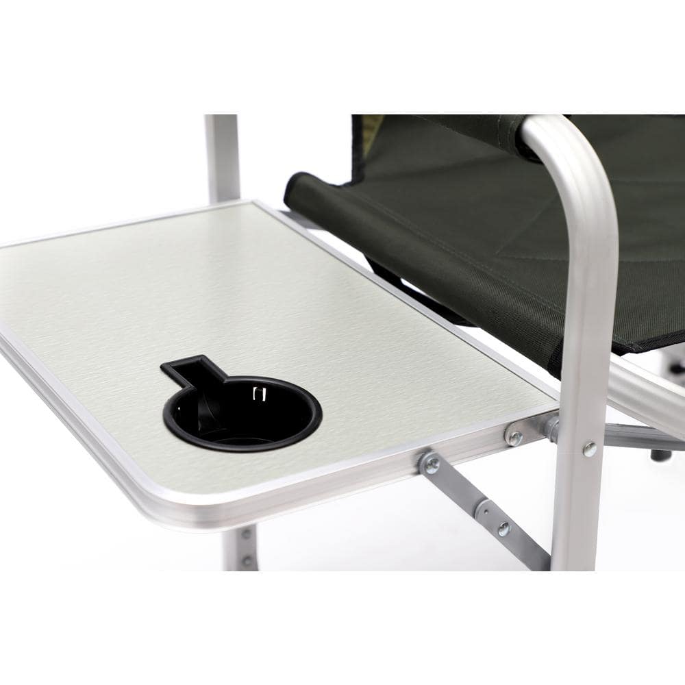 2-Piece Green Aluminum Folding Camping Chairs with Side Table and Storage