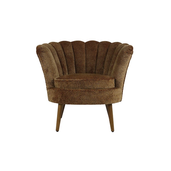 Black and Natural Velvet Fabric Upholstered Side Chair with Leopard Pattern and Wood Legs