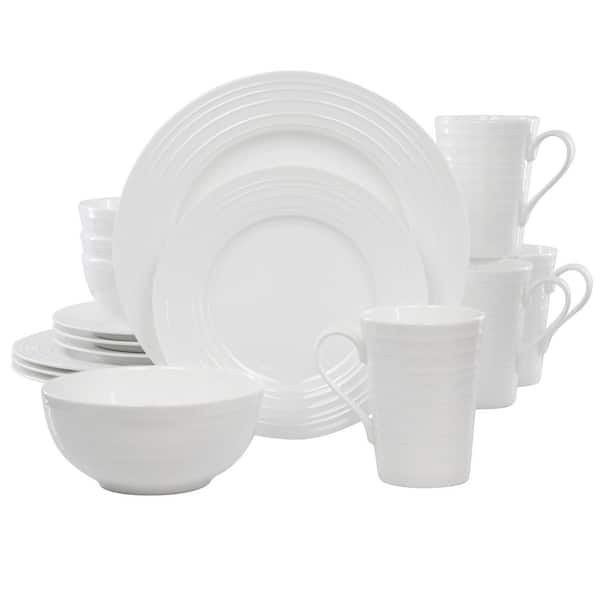 Pascale 16-Piece Embossed Bone China Dinnerware Set in White