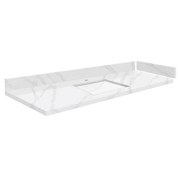 Transolid Silestone 55 in. W x 22.25 in. D Quartz White Rectangular Single Sink Vanity Top in Calacatta Gold