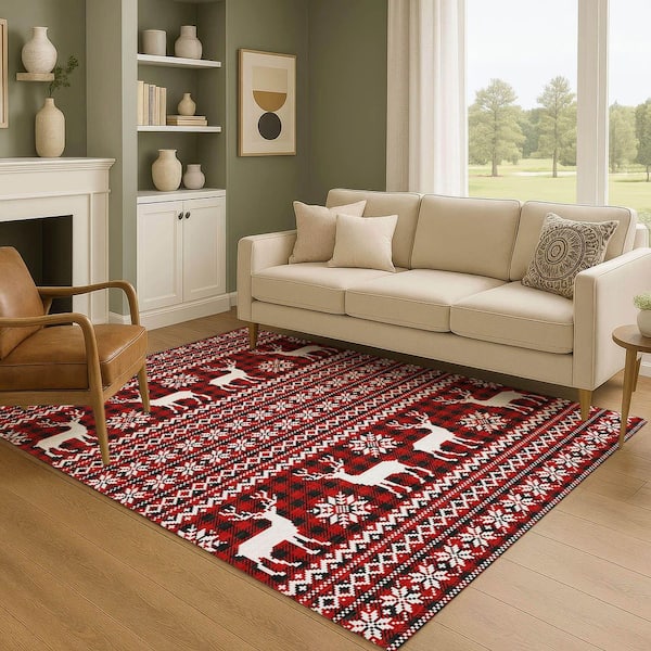 Mayfield Premium Machine Washable Abstract AMF1820 Red 10 ft. x 14 ft. Area Rug