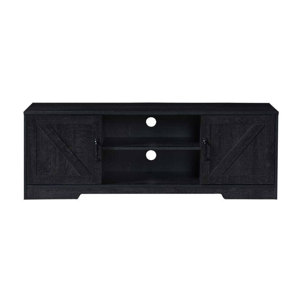 59" Black Oak Farmhouse TV Stand with Sliding Barn Doors