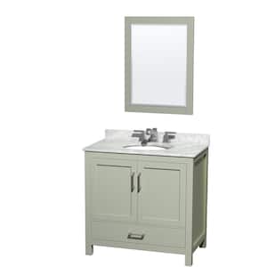 Sheffield 36 in. W x 22 in. D x 35 in. H Single Bath Vanity in Light Green with White Carrara Marble Top and 24" Mirror