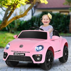 12-Volt Kids Ride On Car Licensed Volkswagen Beetle with Remote Control and Music Pink