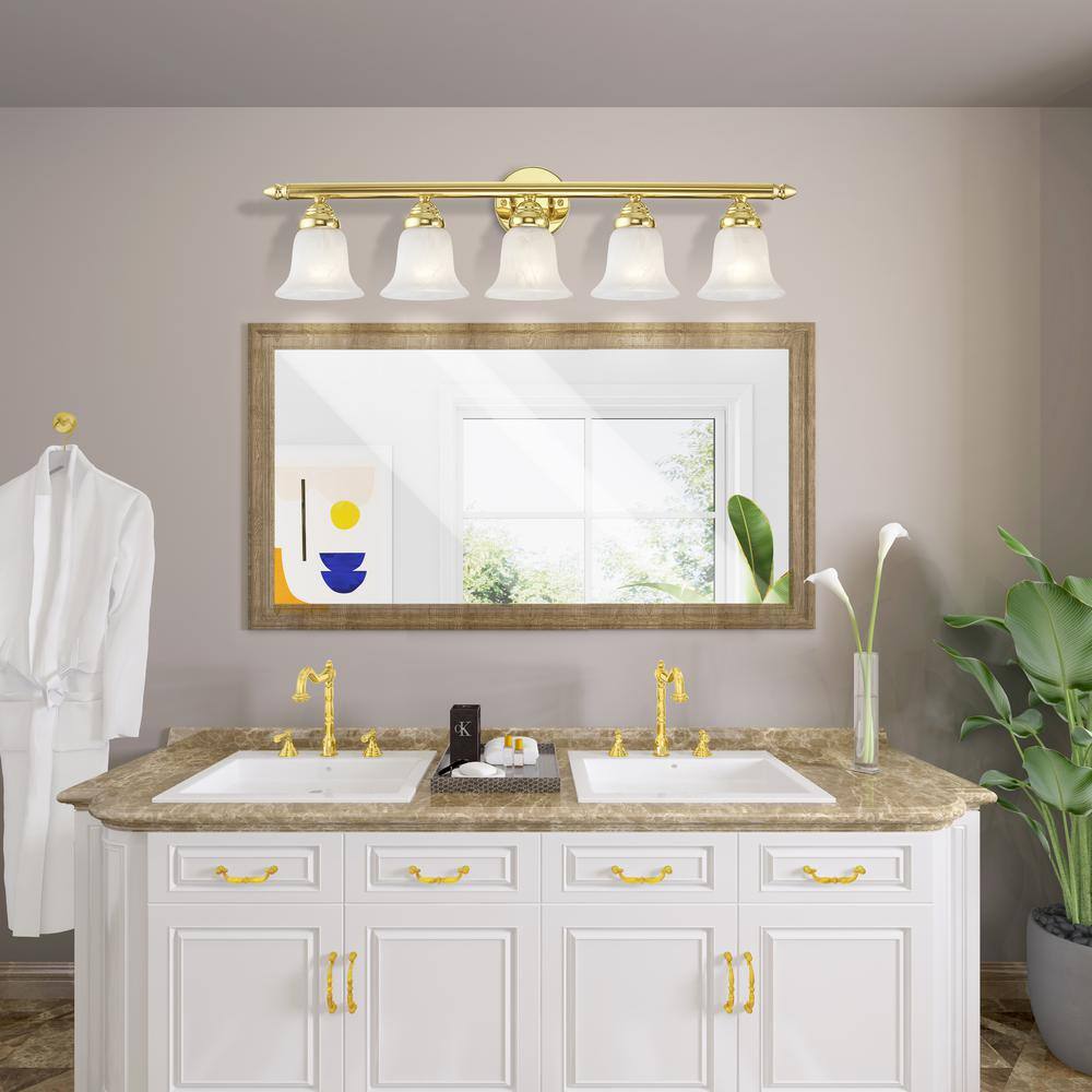 Polished Brass 32" Vanity Light with White Alabaster Glass