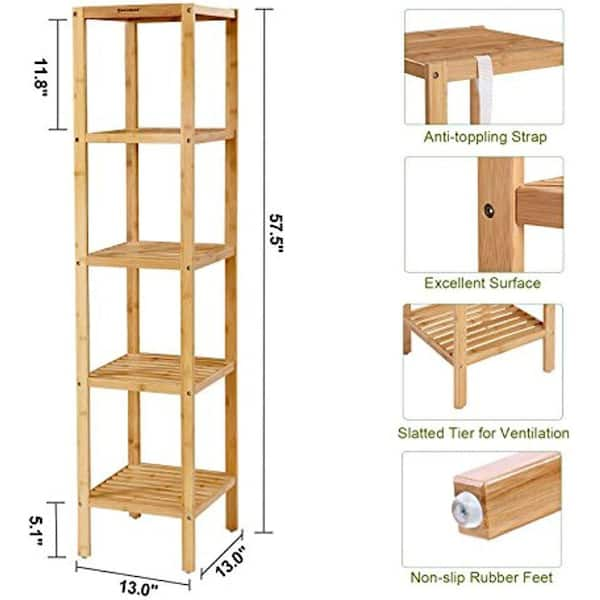 ToiletTree Products Deluxe Bamboo Freestanding Bathroom Organizing Shelf 5-Tier Shelf