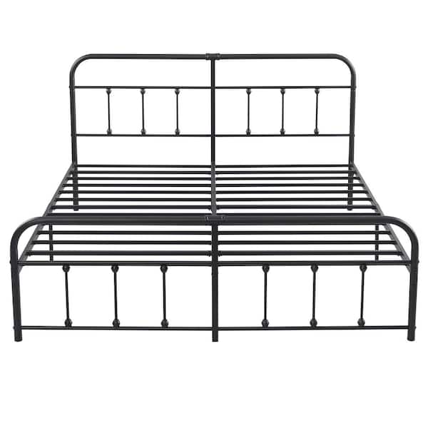 King Size Bed Frame w/ Headboard, Heavy Duty Platform Bed Frame, No Box Spring Needed, Under Bed Storage Space, 76.7in.W