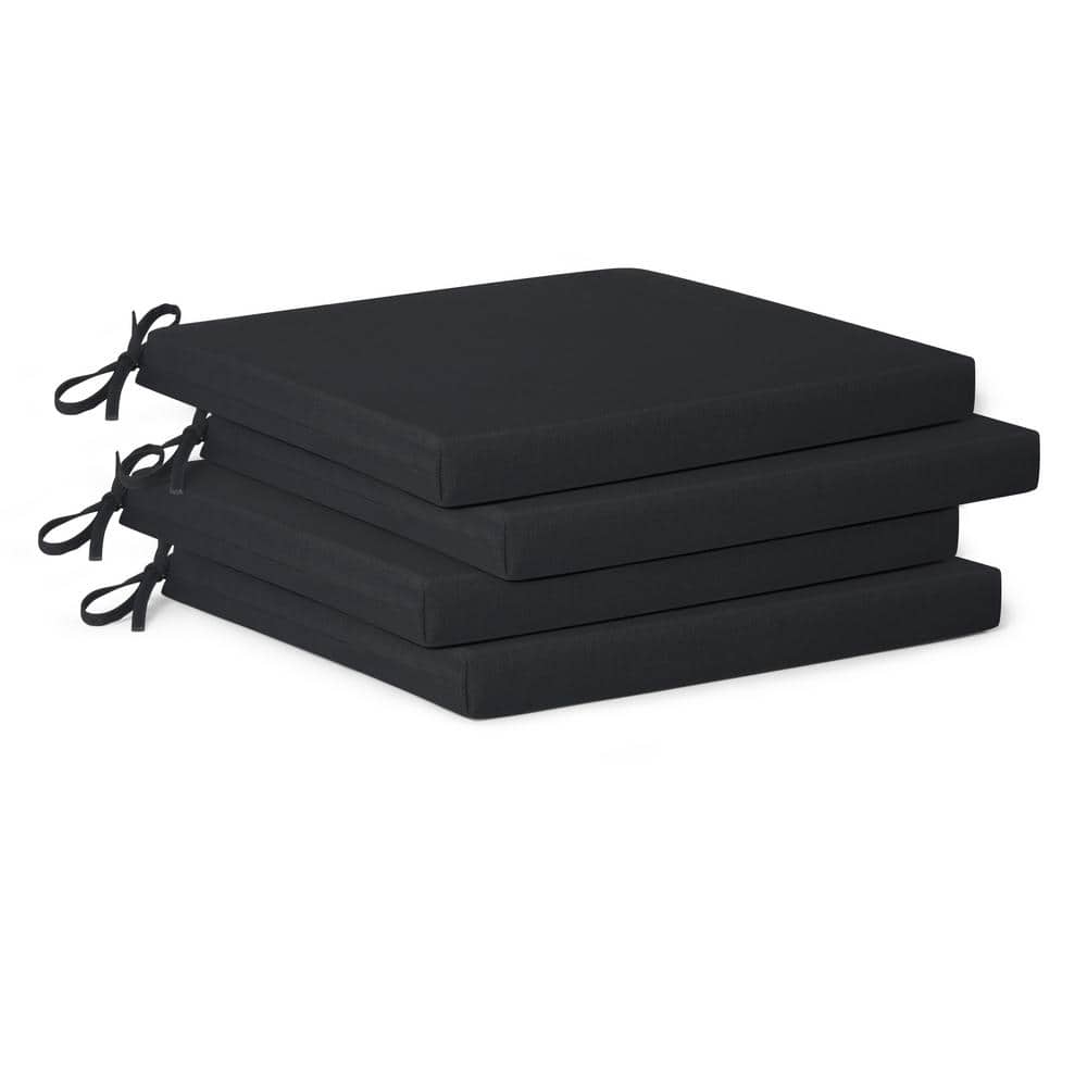 Black Water-Repellent Polyester Outdoor Dining Chair Cushions, Set of 4