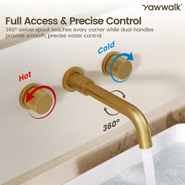 YAWWALK Wall Mount Bathroom Faucet with 2 Handles, Pop-Up Drain