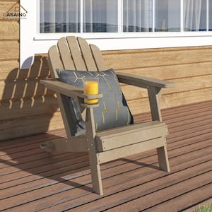 Singel Traditional Curveback GrayBrown Plastic Patio Adirondack Chair with Cup Holder and Umbrella Holder Outdoor