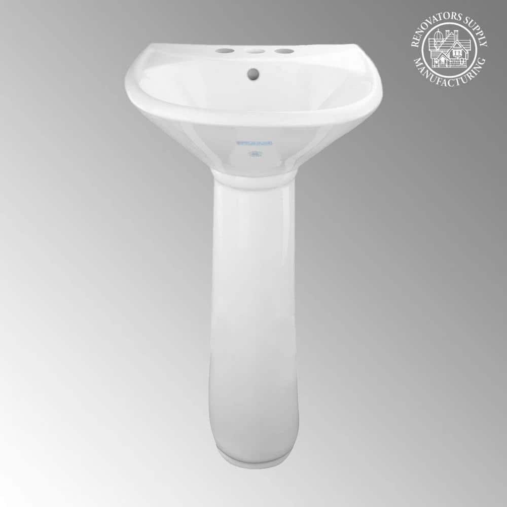 Ondine White Ceramic Pedestal Bathroom Sink with Overflow