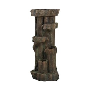 11 in. x 13.4 in. x 31.5 in. Rustic Decorative Tree Trunk 5-Tier Water Fountain with Light and Pump for Indoor & Outdoor