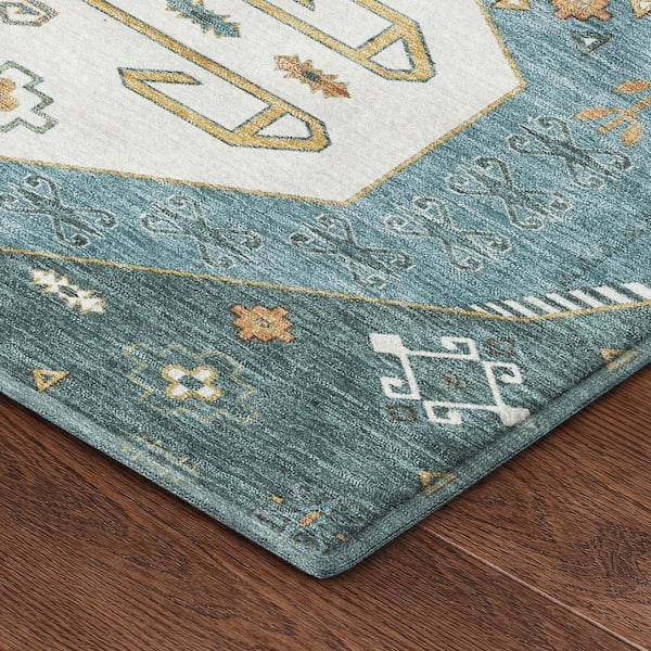 Mayfield Premium Machine Washable Abstract AMF2565 Teal 10 ft. x 14 ft. Area Rug