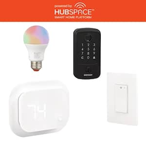 New Home Bundle: A19 Smart Bulb, Smart Thermostat, Smart Light Switch, Smart Fingerprint Deadbolt, Powered by Hubspace