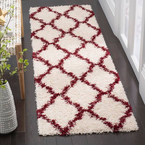 Sgd-Dallas Shag 2 x 14 Ivory/Red Ogee Runner Rug