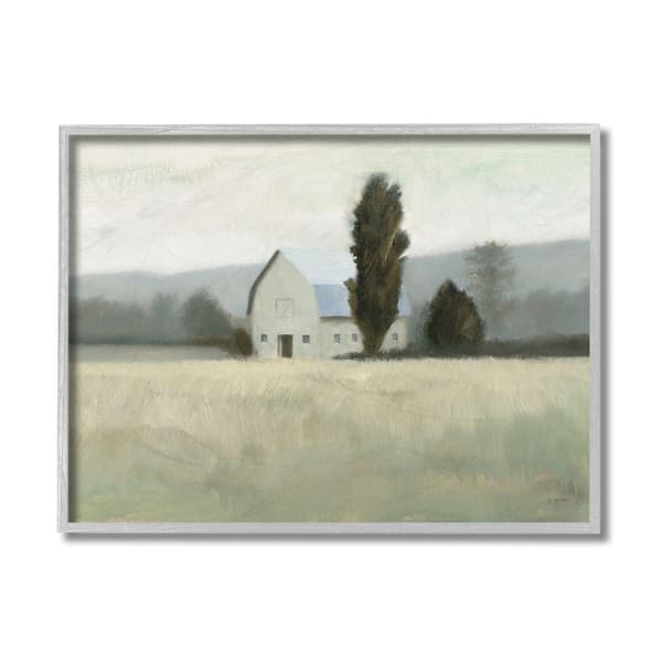 Stupell Industries "Farmside Landscape White Barn Green Meadow" by James Wiens Framed Nature Wall Art Print 16 in. x 20 in.