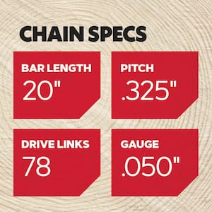20 in. Chainsaw Bar and H78 Chain, Fits Echo, Craftsman, Homelite, Poulan, Ryobi, John Deere and more (37977)