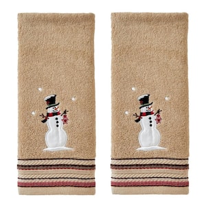 Rustic Plaid Snowman 2 Piece Hand Towel Set, wheat, cotton