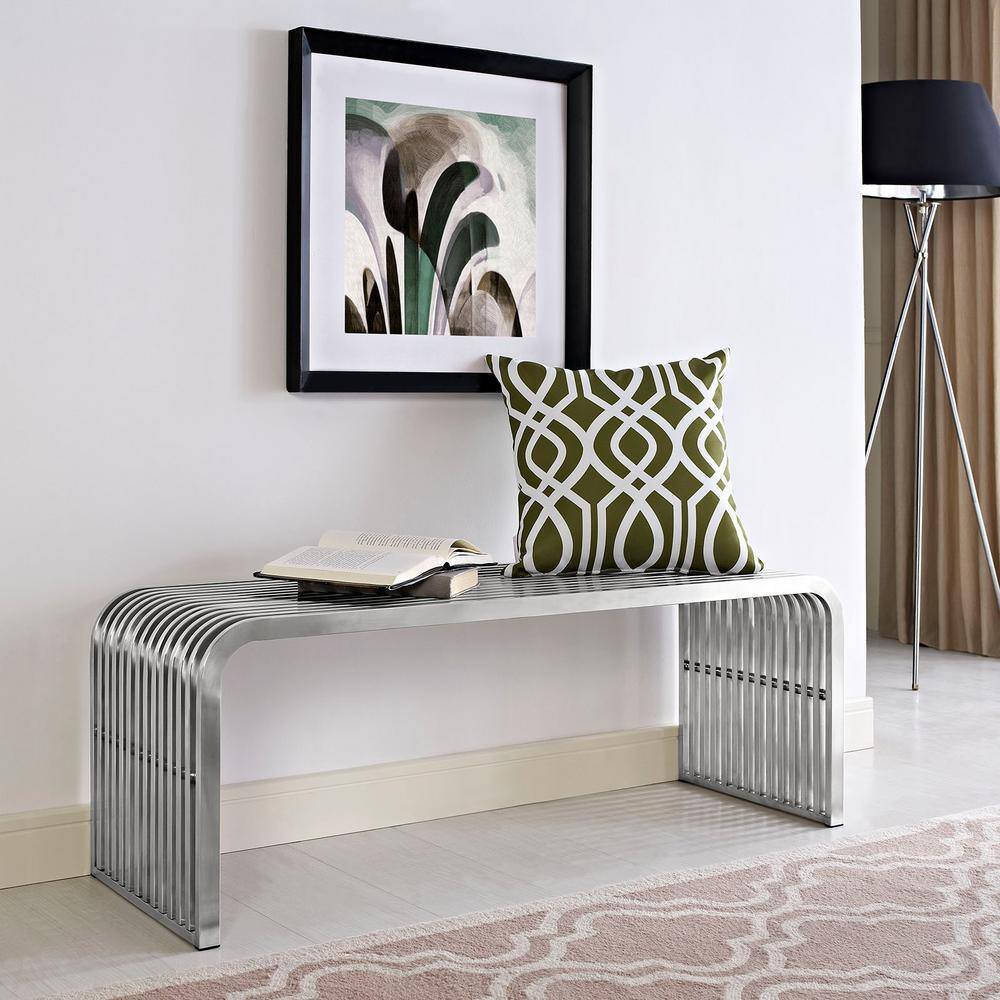 Modway 47" Silver Stainless Steel Modern Bench