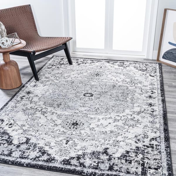 JONATHAN Y Anaise Ornate Gray/Black/Cream 5 ft. x 8 ft. Boho Medallion Area Rug