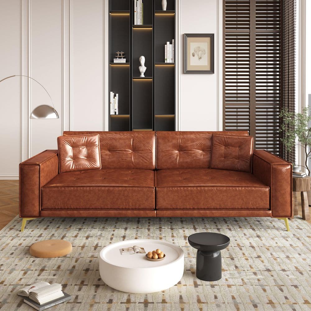 Polibi 92.1 in. Square Arm Faux Leather Rectangle Sofa with Sofa