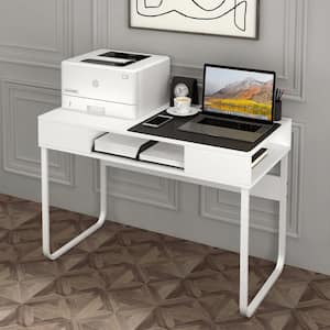Wire 43.3 in. Rectangular White Writing Desk with 3 Storage Cubes