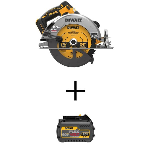 DEWALT 20V MAX Cordless Brushless 7 1 4 in. Circular Saw with FLEXVOLT Advantage and 1 FLEXVOLT 6.0Ah Battery DCS573BW606 The Home Depot