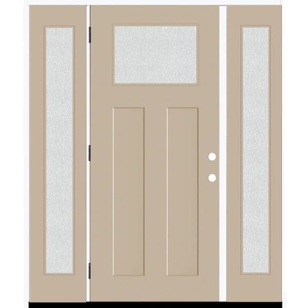 Steves & Sons Legacy 64 in. x 80 in. 1/4 Toplite Rain Glass RHOS Primed Sandstone Finish Fiberglass Prehung Front Door w/Dbl 12 in. SL