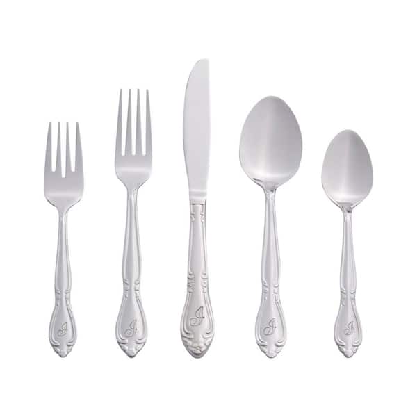 RiverRidge Home Rose Monogrammed Letter I 46-Piece Silver Stainless Steel Flatware Set (Service for 8)