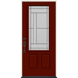 36 in. x 80 in. Right-Hand 3/4-Lite Atherton Decorative Glass Mesa Red Steel Prehung Front Door