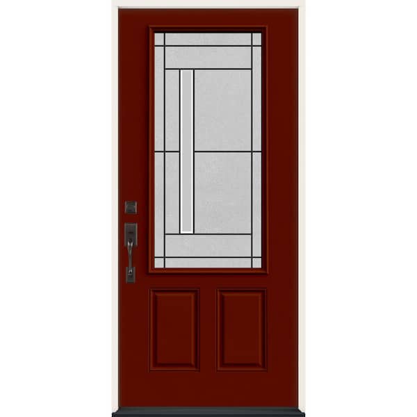 JELD-WEN 36 in. x 80 in. Right-Hand 3/4-Lite Atherton Decorative Glass Mesa Red Steel Prehung Front Door
