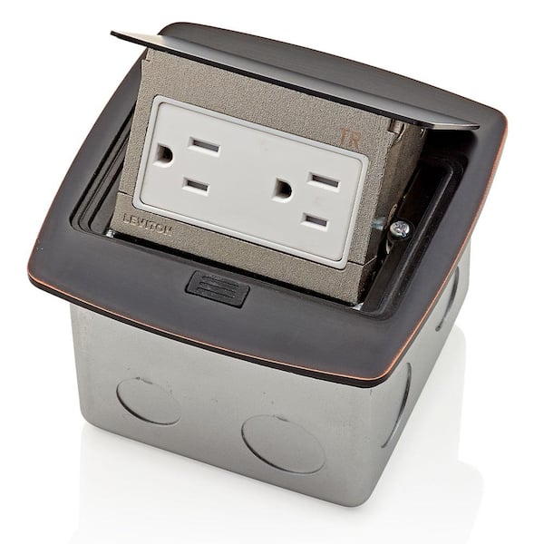 Leviton Pop-Up Floor Box with 15 Amp, Tamper-Resistant Outlet, Bronze PFTR1-BZ