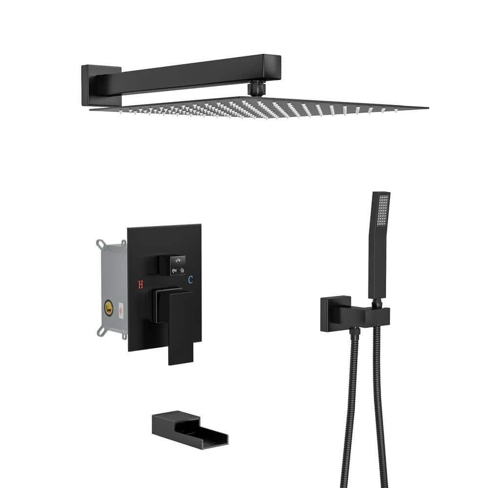 3-Spray Patterns with 1.8 GPM 12 in. Wall Mount Handheld Shower System Dual Shower Head in Black -  Logmey, SLF16015-B-12