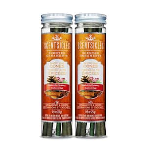 Scented Ornaments, 6ct Bottle, Spiced Pine Cones, Fragrance-Infused Paper Sticks, 2 Pack