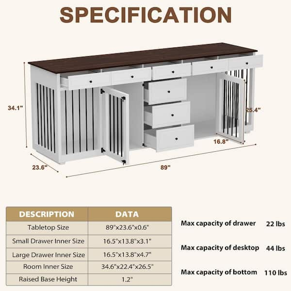 Saudism Large Dog Crate Furniture, Dog Kennel Indoor, Wood Dog Cage Table  With Drawers Storage, Heavy Duty Dog Crate, Jaula Para Perros, Sturdy  Metal